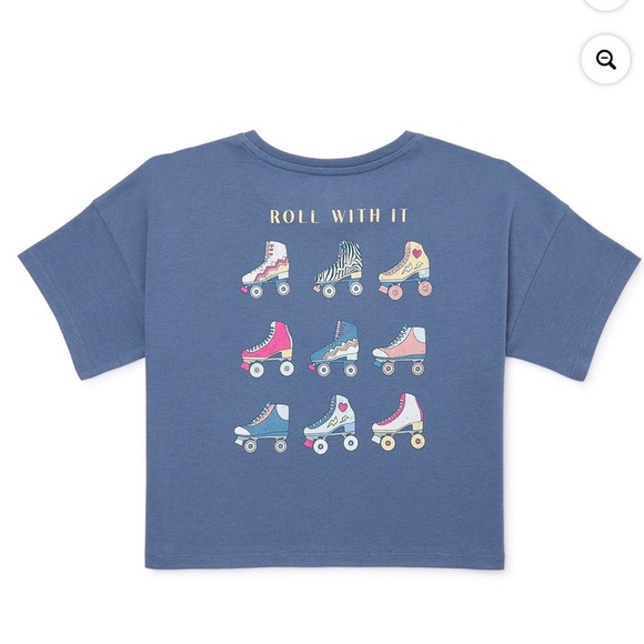 NWT Wonder Nation Kids/Girls/Youth Boxy Graphic Blue S/S T-Shirt Roller Skates - Picture 1 of 5